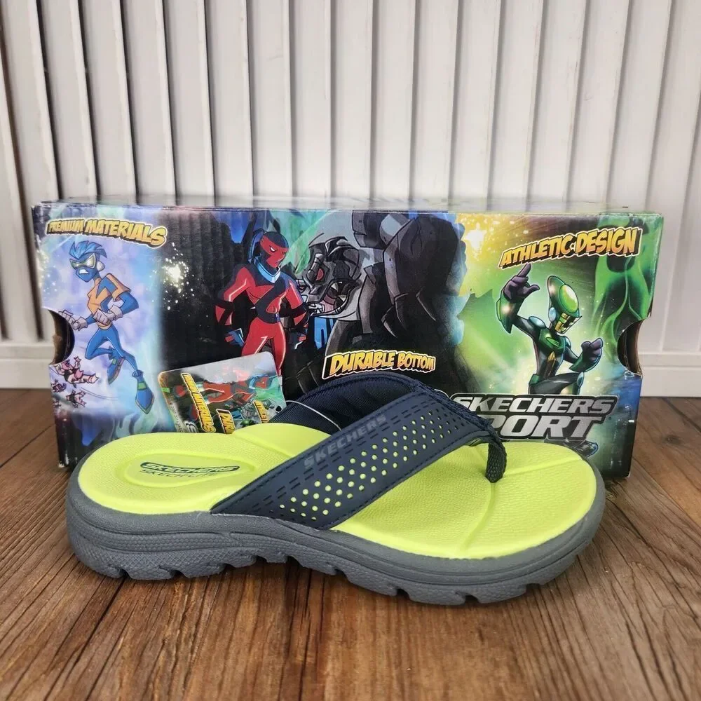 Skechers Supreme Pool Days 92224L Boys Sz 11 Green Gray Beach Flip Flop Sandals